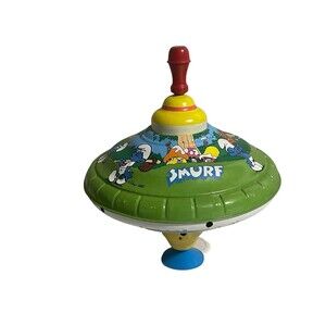 1982 Ohio Art Smurf Large Tin Litho Spinning Top Vintage